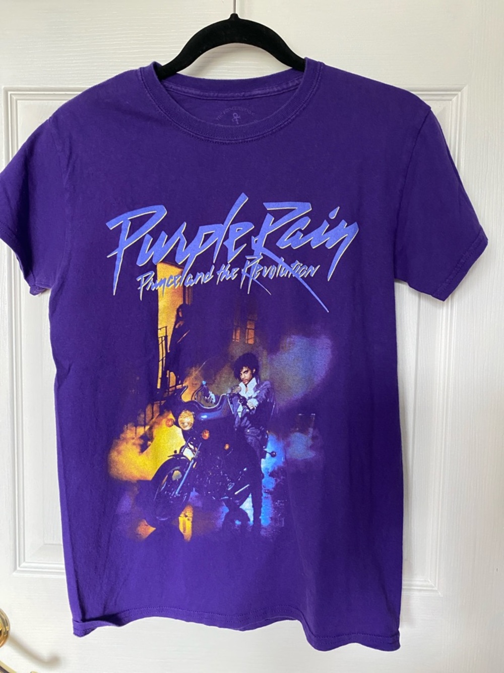 Purple Short Sleeve Graphic Tee - Purple Rain Motif Size S